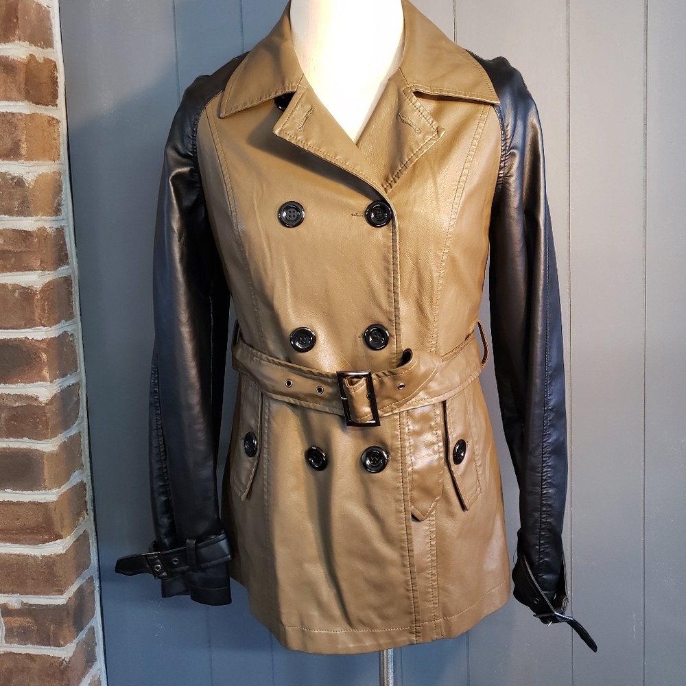 Faux Leather Mid-length trench coat